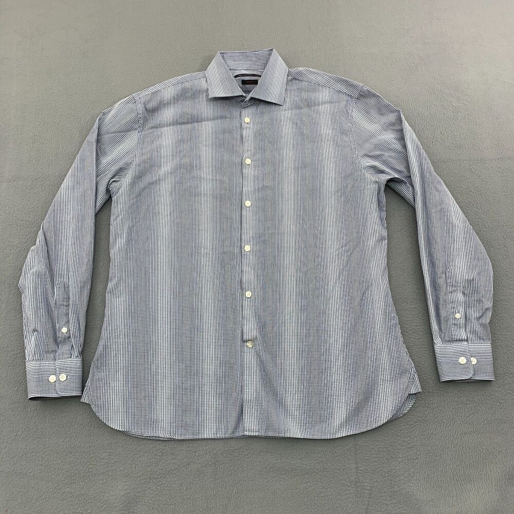 John Varvatos Button Down Mens Medium  16.5-34/35 Plaid Slim Fit Long Sleeve
